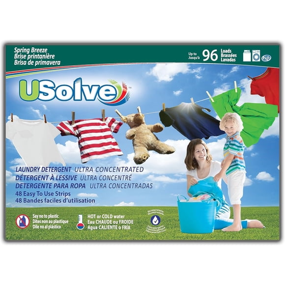Laundry Detergent Strips up to 96 Loads - Earth Friendly Laundry Soap Spring Scent Ultra Concentrated Liquidless Laundry Detergent Sheets -USolve by Canada Green® For all your laundry needs. 48 Count