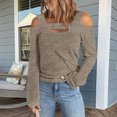 thumbnail image 4 of Casual Blouse, Women Cold Shoulder Top Solid Color  For Daily Wear Khaki M, 4 of 6