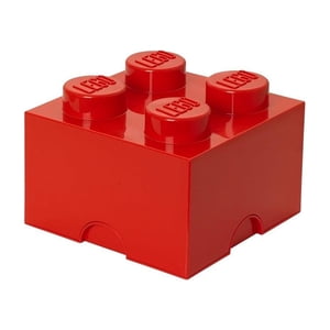 Room Copenhagen LEGO 4-Stud Square Storage Brick, Stackable Plastic Toy Organizer Box, 5.6L Capacity, Red