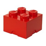 Room Copenhagen LEGO 4-Stud Square Storage Brick, Stackable Plastic Toy Organizer Box, 5.6L Capacity, Red