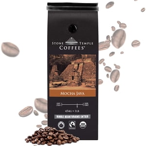 Stone Temple Organic Coffee Haricot entier - Mocha Java, Rôtissement moyen, Certifié USDA & COR Commerce biologique et équitable, 100% Arabica Grade A, 1lb/454g sac