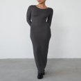 thumbnail image 2 of Women‘s Solid Color Long Sleeve Open Back Tie Up Long Evening Dress, 2 of 8