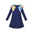thumbnail image 1 of Robe Fille Bleu Marine Manches Longues Épaule à Volants Décontractée Coton 5 Ans, 1 of 6