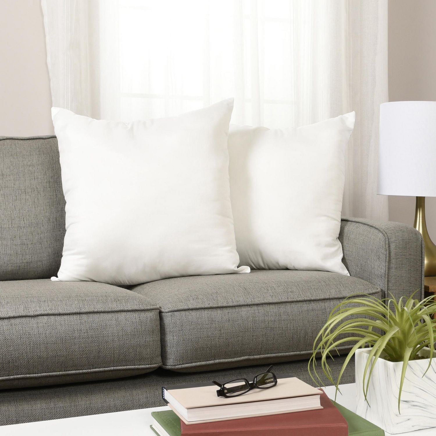 Garnitures de coussin 20 x 20 po (Ensemble de 2, blanches) - Garnitures de coussin décoratives pour canapé, sofa, lit, fauteuil