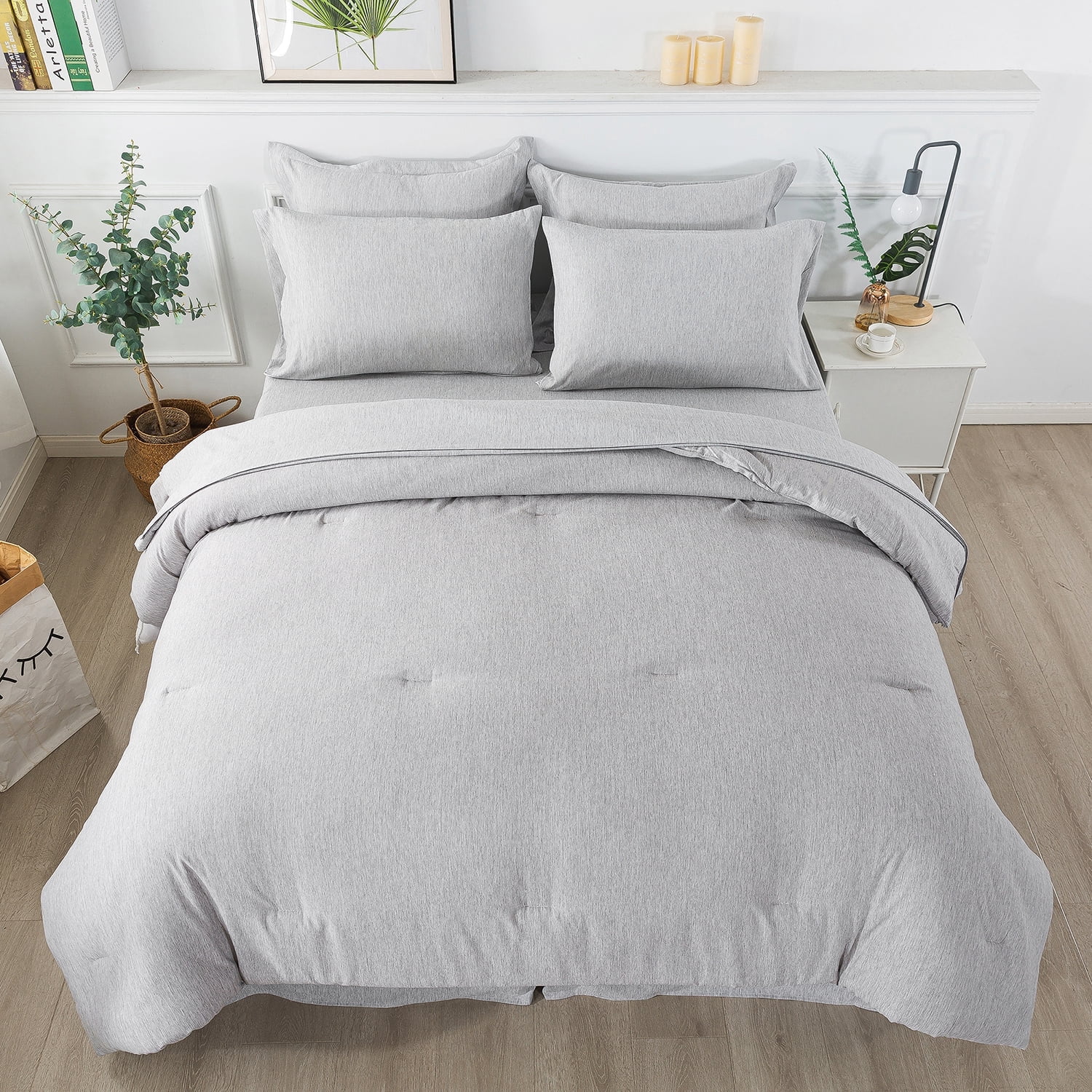 JML Ensemble de Douillette Simple, Ensemble de Lit 6 Pcs en Microfibre Douce Teintée Cationique, Gris Foncé