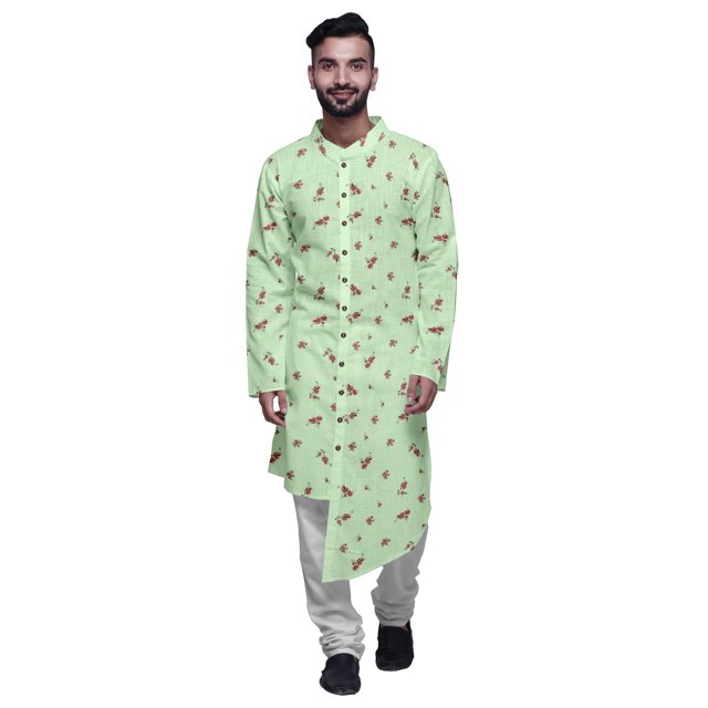 Atasi Ensemble Kurta de Fête pour Hommes Col Mandarin Kurta Pyjama Ethnique Imprimé