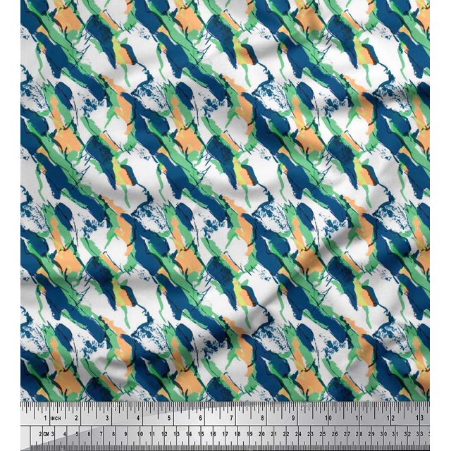 Soimoi polyester Crepe Fabric Brush Stroke Abstract Printed Craft Fabric by the Yard 52 Inch Wide