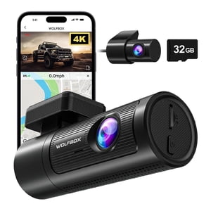 WOLFBOX Dash Cam Avant et Arrière avec 4K UHD Avant et 1080P Arrière,GPS & WiFi,Voiture Dashcam avec vision nocturne, WDR, Gratuit 32G Carte, enregistrement de boucle