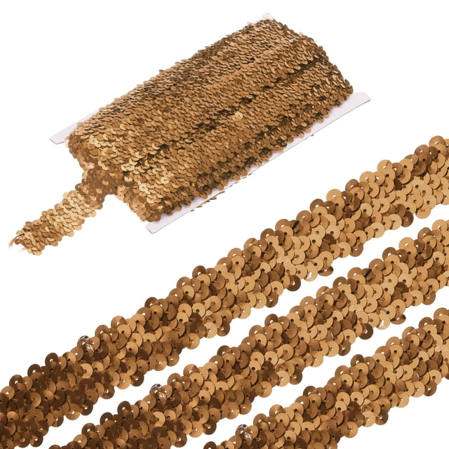 Unique Bargains 11 Yards Ruban Élastique à Sequins 1.2 Pouces 3 Rangées pour Couture Marron