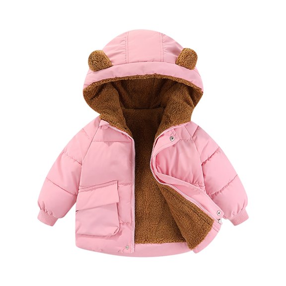dmqupv Girls Fleece Lined Jacket Children's Cotton Jacket With Plush And Thickened Baby Hooded Jacket For Primary And Secondary School Children Pink,Size for 1-2 Years