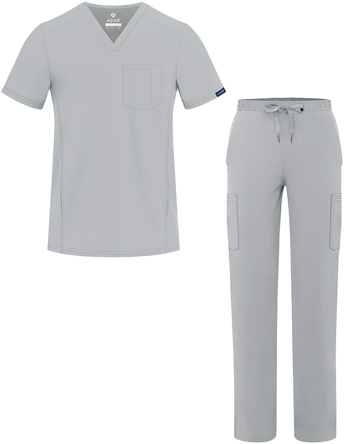 Adar Addition Go-Everyday Scrub Set for Men - Stylish Scrub Top & Cargo Scrub Pants - A9800 - Silver Gray - XS
