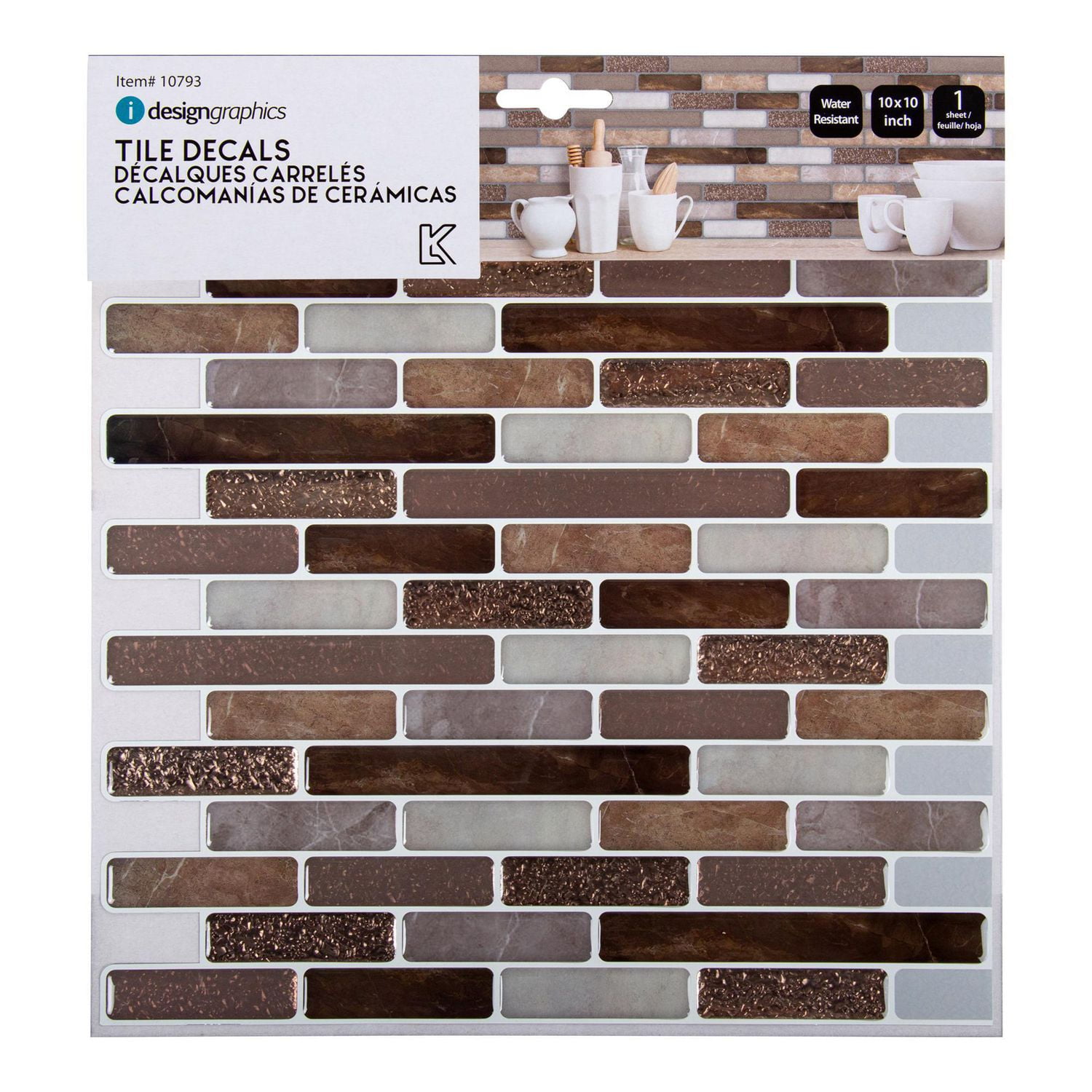 Truu Design Carreaux muraux décoratifs auto-adhésifs Peel and Stick, 10 x 10 pouces, brun, 6 pièces
