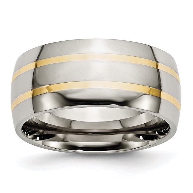Titanium 14k Gold Inlay 10mm Ring Man Wedding Precious Metal For Dad Mens For Him