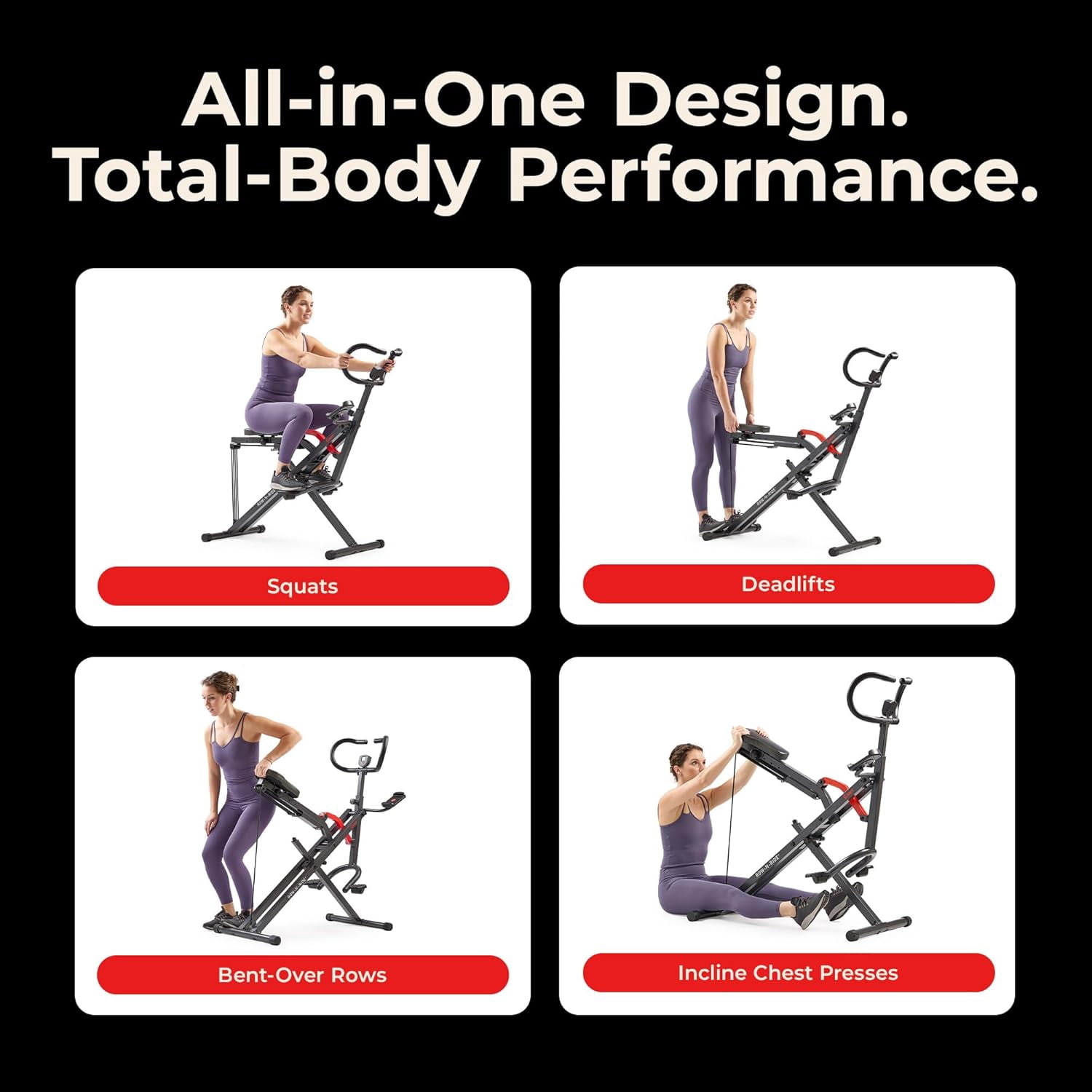 Sunny Health & Fitness Smart Row-N-Ride Robuste – Appareil d'assistance aux squats pour un entraînement complet du corps – NO. 077PLUSSMART