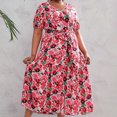 thumbnail image 1 of SMihono Robe Maxi Bohème d'Été pour Femmes Grande Taille Robe d'Été pour Femmes à Imprimé Robe Grande Taille à Col en V à Manches Courtes à Taille Élastique Robe de Plage Robe Soleil Robe Midi Fluide à Volants Robe Évasée de Plage, 1 of 9