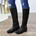 thumbnail image 2 of Dakaela Women's Knee High Boots Low Chunky Motorcycle Riding Boot Leather Buckle Winter Work Boots, 2 of 4