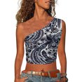 thumbnail image 2 of Leutsin Womens Print Tank Crop Tops Sleeveless One Shoulder Shirt Summer Charming Tees, 2 of 7