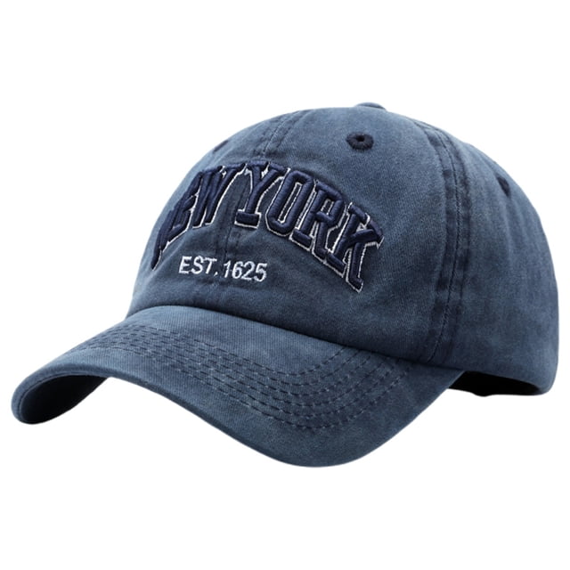 GDREDA Men Hat Vintage Washed Denim Baseball Cap With Embroidered Letters Unisex New York Style Dad Hat Navy,One Size