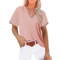 thumbnail image 5 of Birdeem Mode Femmes Décontracté Uni Chandail à Enfiler Col en V Manches Courtes T-Shirt Hauts Blouse, 5 of 5