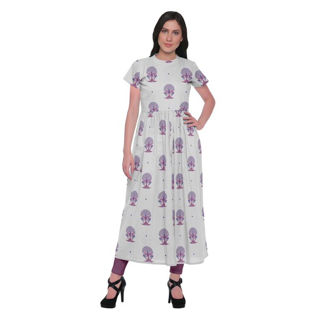Moomaya Kurta à Manches Courtes Tunique d'Été Imprimée Kurtis à Fente avant pour Femmes