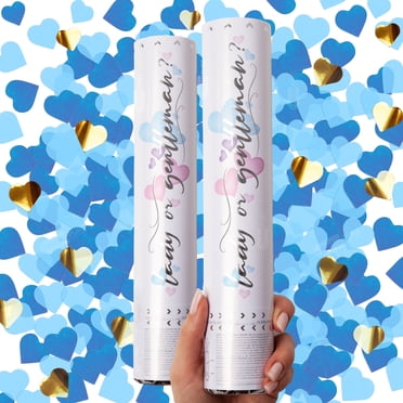 PrimePure Canon à Confettis pour Révélation de Genre – Lot de 2, Bleu, Confettis en Papier à Cœur