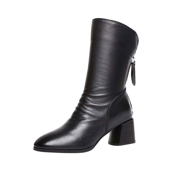 Pisexur Ankle Boots for Women Chunky Boots Black Winter Chelsea Leather Short Booties Ladies Casual Round Toe Boot with Platform Heel