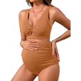 thumbnail image 1 of Charmo V Neck Maternity Swimsuits Ribbed Twist Front Bikini Sets High Waist Pregnancy Bathing Suits for Womens, 1 of 3