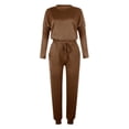 thumbnail image 4 of Mrat Two Piece Linen Sets for Women 2 Piece Jogging Sets Solid Polyester Long Sleeve Sweatsuits Sets Two Piece Track Suits Drawstring High Waist Pants Set Comfy Outfits N-Brown S, 4 of 5