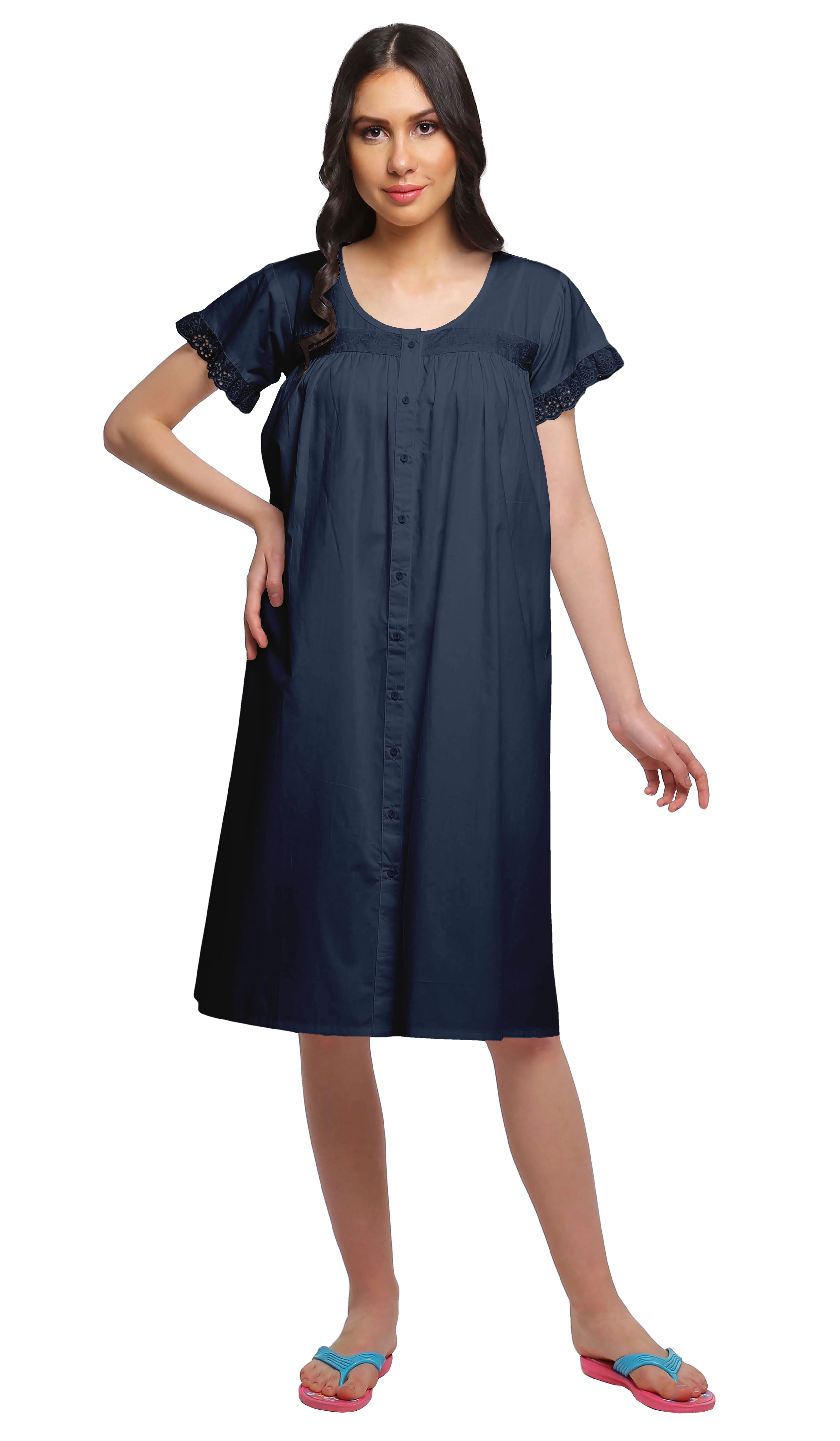 Moomaya Robe de Nuit d'Allaitement à Manches Courtes en Popeline de Coton Unie pour Femmes