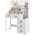 thumbnail image 1 of CoSoTower Table de Toilette Éclairée, Coiffeuse à DEL avec Miroir, Tiroir et Étagères de Rangement pour Chambre, Blanc, 1 of 7