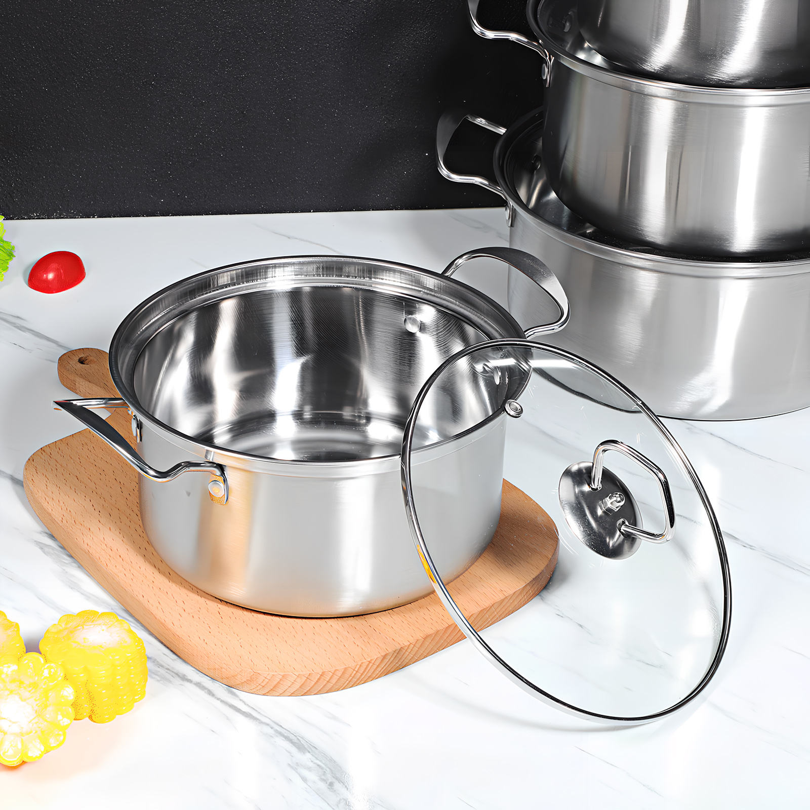 HEATSHAKING 5 Sets Induction Cookware Pot Stainless Steel Cooking Utensils Set for Home Cooks
