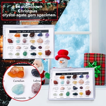 Agiferg 24 Pcs de Calendrier de l'Avent 2021 Taille Mini Cristal Naturel Agate Pétrofossile Amoureux de la Géologie Calendrier de Compte à Rebours de Noël
