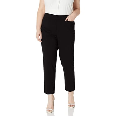 Alfred Dunner Women's Plus Size Med Allure Stretch Pant Slim Fit Tummy Control, Black, 20W