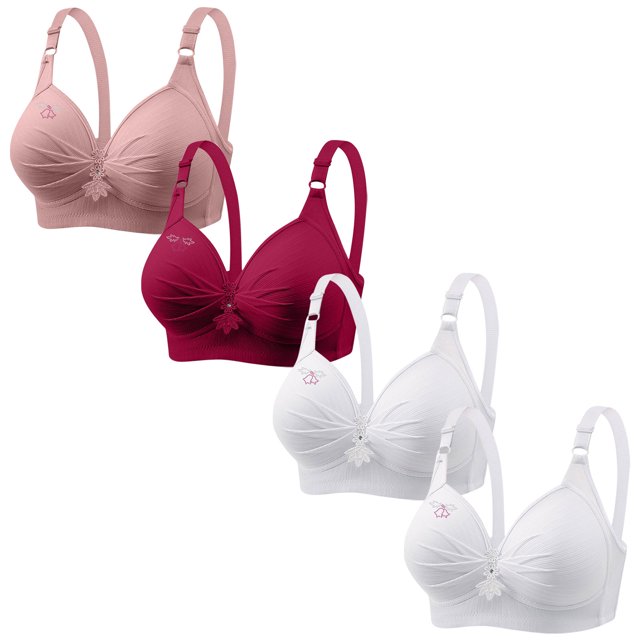 Bras for Women, 4PC Woman's Printing Gathered Together Large Size Daily Bra Underwear No Rims, Everyday Bra