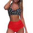 thumbnail image 1 of Women Vintage Swimsuit Two Piece Retro Halter Ruched High Waist Print Bikini Set, 1 of 5