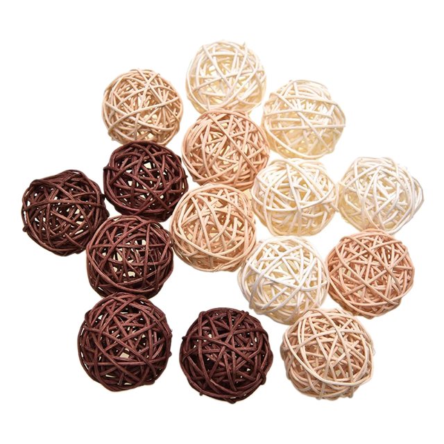 Fityle 15 Pack Wicker Rattan Balls Orbs Vase Fillers Ornament Home Decoration