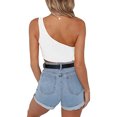 thumbnail image 3 of Débardeurs Courts Sans Manches pour Femmes Aguichant une Épaule T-Shirts Basiques (Blanc, P), 3 of 4