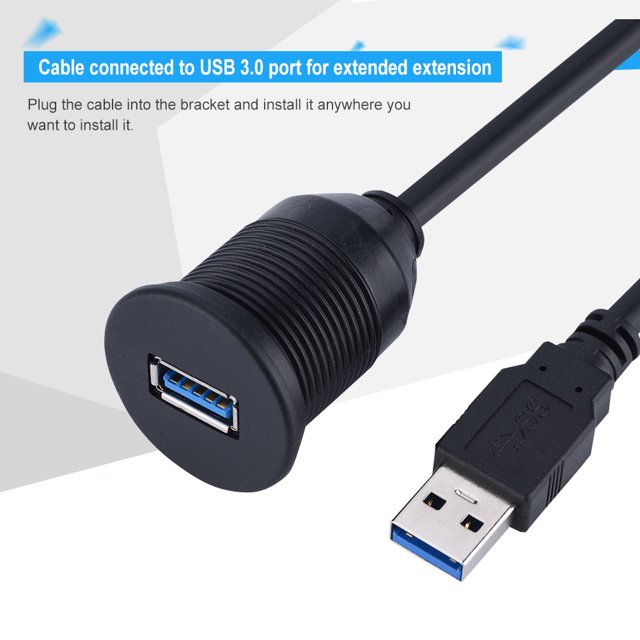 1 Meter Long USB Extension Adapter, USB Extension Cord, Plastic + Metal + Rubber Panel Mount Cable USB 3.0 Boat for Car