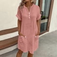 thumbnail image 2 of Bouton Rose pour Femmes Automne Été Manches Courtes Col en V Midi Longueur Genou Robe Basique Dames 2025 Vêtements Mode Y2K L, 2 of 6