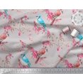 thumbnail image 2 of Soimoi Tissu Viscose Georgette Gris Baies Rouges & Oiseaux Bulbul Imprimés de Tissu au Mètre 44 Pouces de Large, 2 of 3