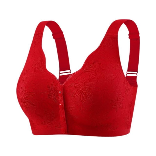 Fgnfyis Women's Solid Color Lace Pattern Front Buckle Non Underwire Tank Top Bra Womens Bras Red XL