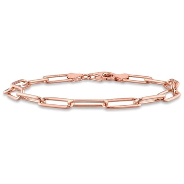 Miabella 18k Rose Gold Plated Sterling Silver Oval Link Polished Paperclip Bracelet