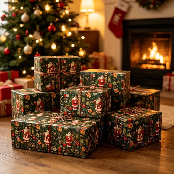 BUTASY Wrapping Paper Christmas Wrapping Paper Vintage Santa Gift Wrap Sheets For Holiday Gift Packaging Christmas Party Decorations
