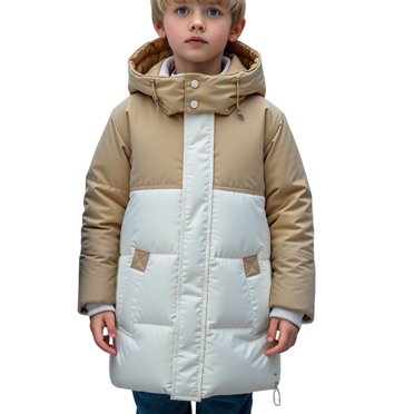 hoksml Kids Puffer Coat with Hood, Long Length Winter Jacket for Boys and Girls (4-13 Years), Thickened Down Alternative Thermal Parka with Pockets