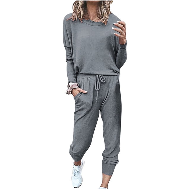 Yuyuzo Womens Casual Solid Color Set Sweatsuit Pullover Jogger Pants Two Piece Outfit Tracksuits