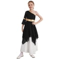 thumbnail image 1 of Aislor Robe de Danse Liturgique de Louange Lyrique pour Filles Enfants, Robe de Danse à Blocs de Couleur, Robe de Culte à Ourlet Asymétrique, Noir 6, 1 of 7