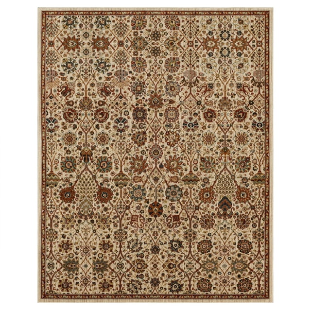 Mohawk Home Radnor Tapis en Polyester Tissé Crème avec un Motif Traditionnel de Fleurs et de Vignes dans des Tons Crème, Brun, Rouille et Bleu. Tissé à la Machine avec Polyester à Faible Profil à Brin Persistant pour la Résistance aux Taches et la Durabilité, Convient aux Zones et Couloirs à Fort Passage.