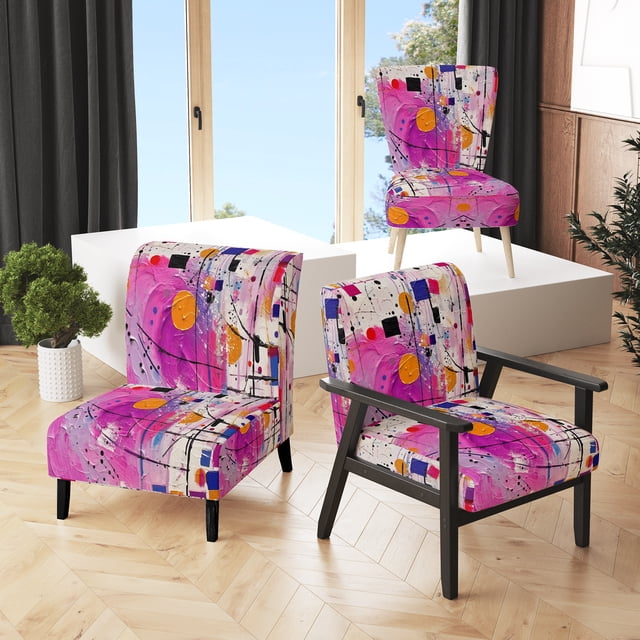 Designart "Cubism Unleashed Pink Expressions" Pink Cubism Upholstered Accent Chair - Modern Arm Chair For Living Room
