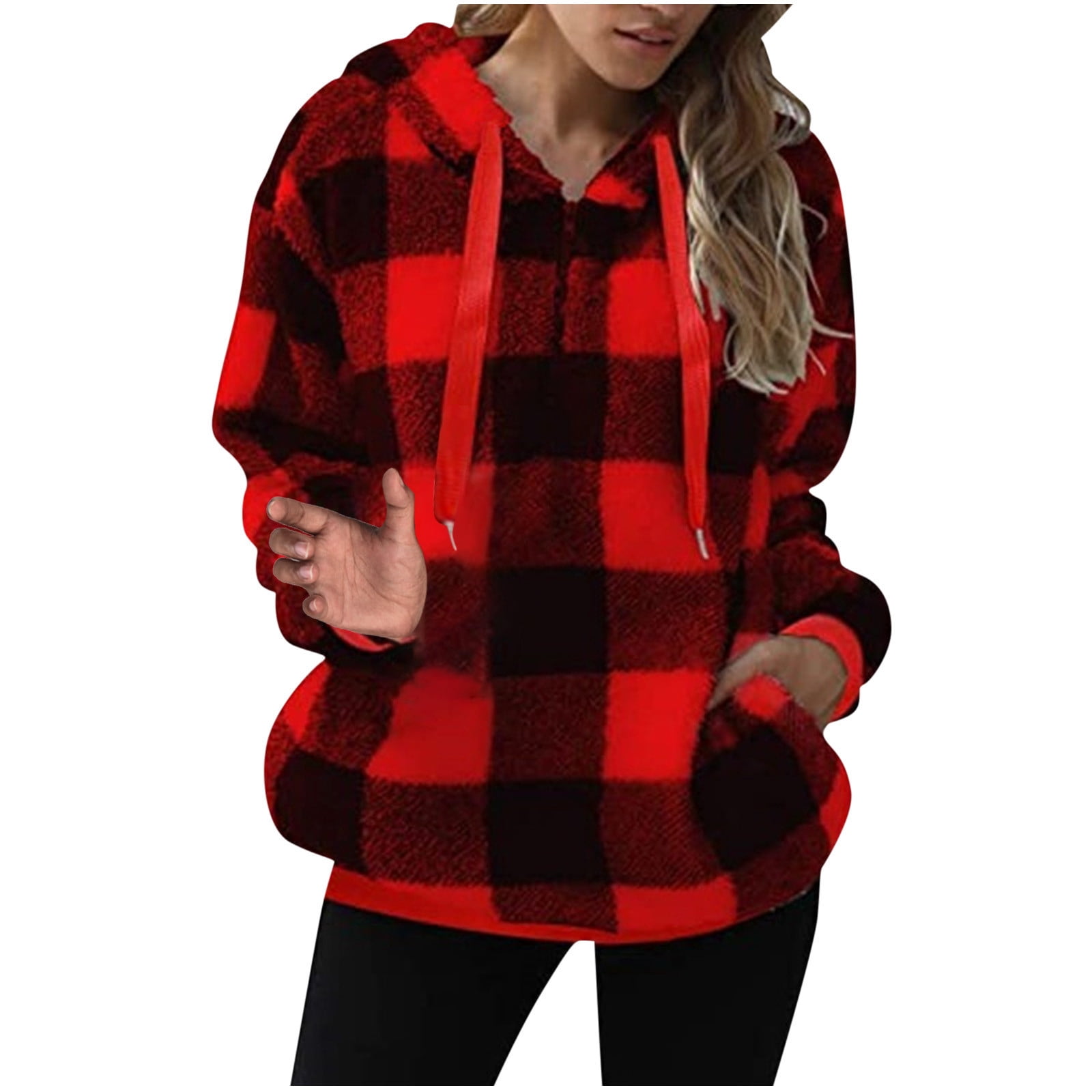 LSLJS Womens Hoodies Fuzzy Hooded Sweatshirt Round Neck Hoodie