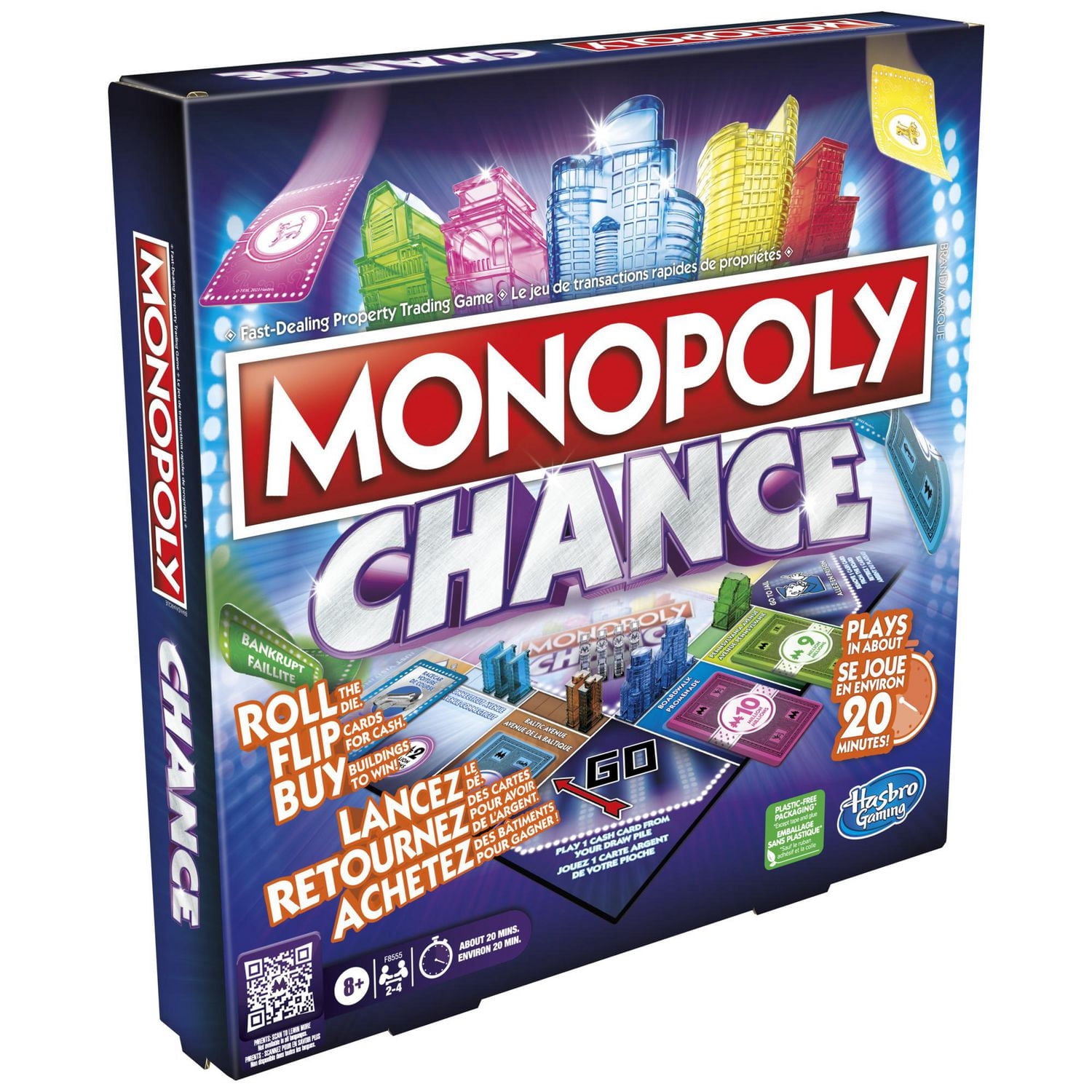 Monopoly Chance Board Game, Fast-Paced Monopoly Family Game for 2-4 Players, 20 Min. Average